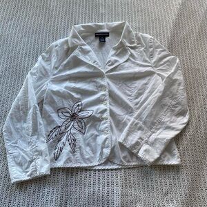 White Floral Embroidered Cotton Cottagecore Blouse